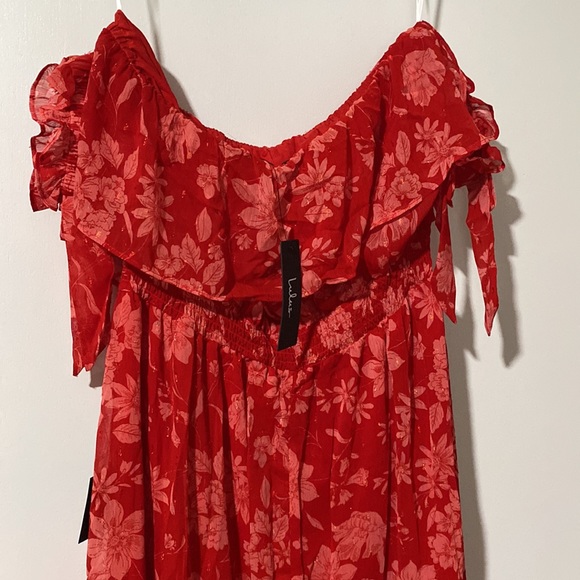 *new with tags* Lulus Red/Pink Maxi Off Shoulder Dress XL - Picture 2 of 4